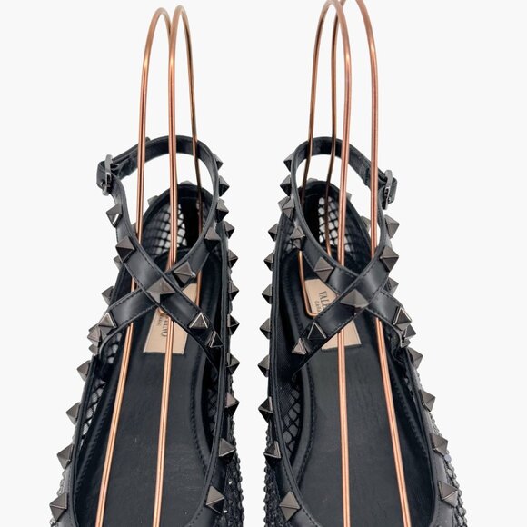 Valentino Garavani Rockstud Mesh Crystal Ballet Flats Black Size 37.5 US 7.5 - Picture 5 of 15